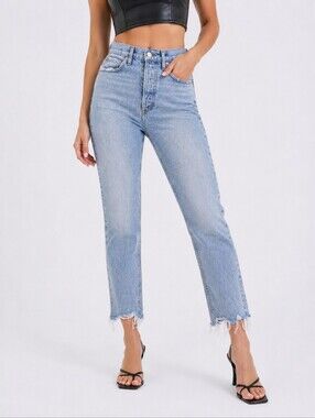Agolde Riley High Rise Straight Crop Jeans Raw Hem Light Wash 24